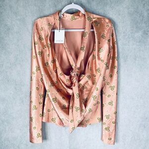 Atoir Womens Top Backless Draped Open Back Peach Floral Satin Size XS MSRP $295